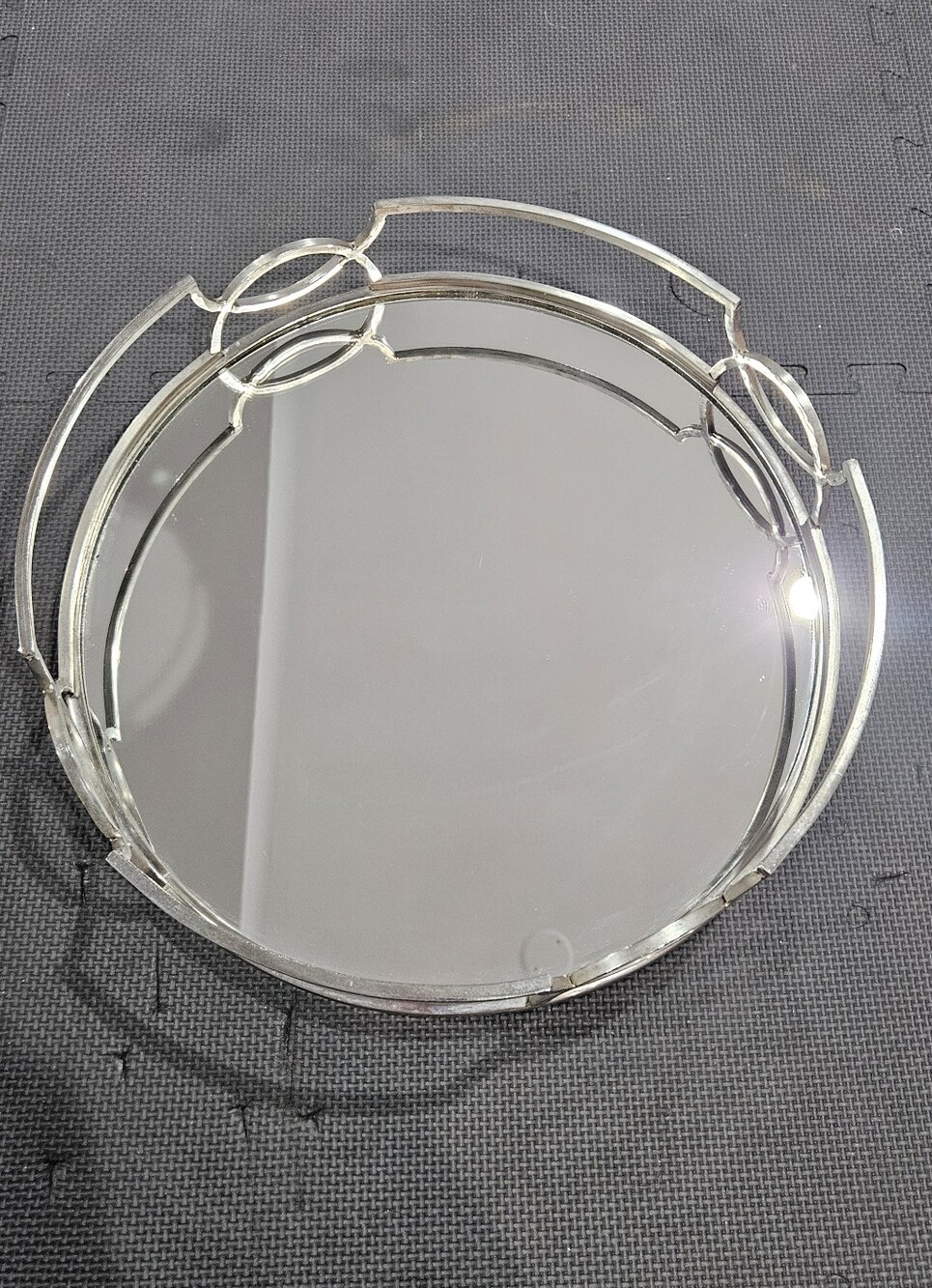 Round Mirrored Decorative Silver Accent Tray